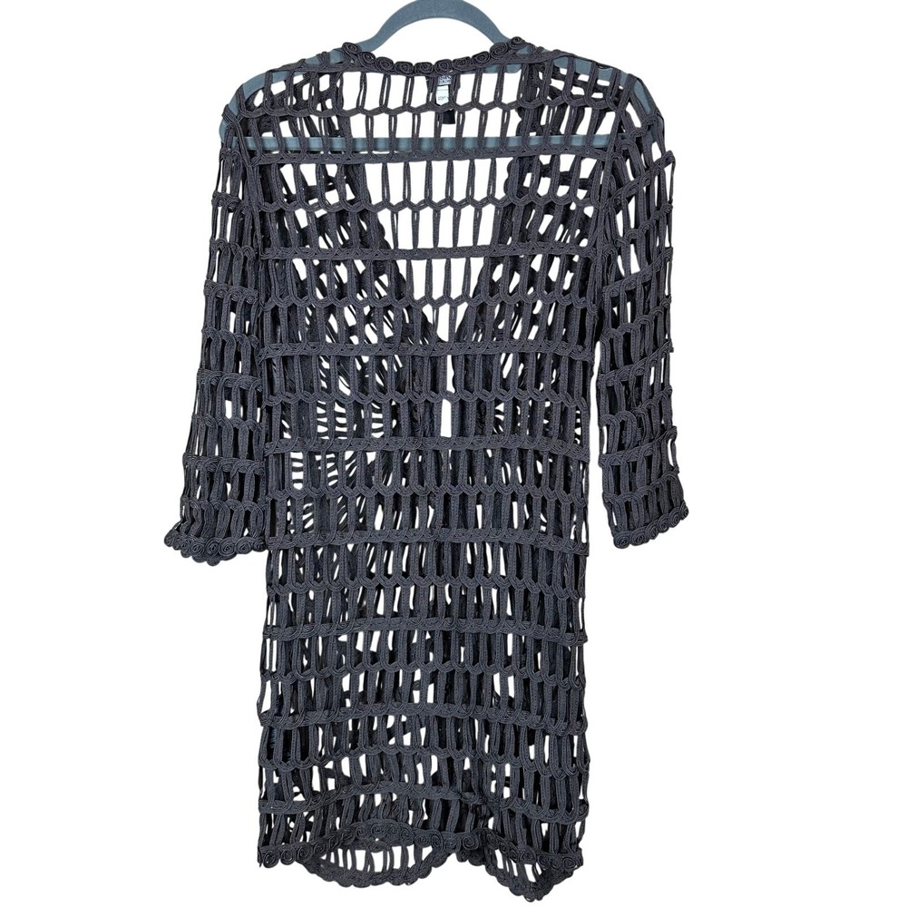 Chico's Travelers Charcoal Plum Crochet Open Front Cardigan Longline Rayon - Picture 6 of 10